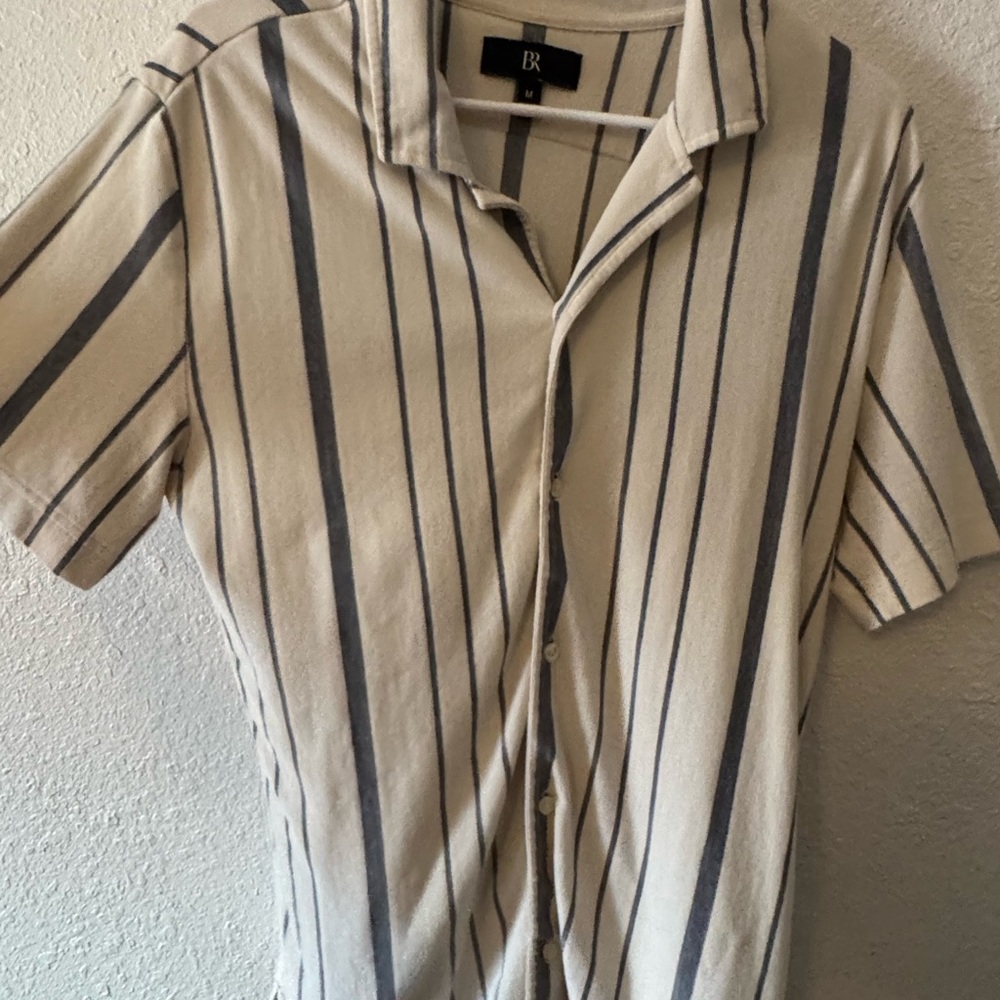 Banana Republic Men's Beige and Navy Striped Shirt